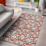 Red Striped Baseball Pattern Print Area Rug