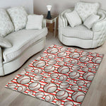 Red Striped Baseball Pattern Print Area Rug