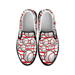 Red Striped Baseball Pattern Print Black Slip On Shoes