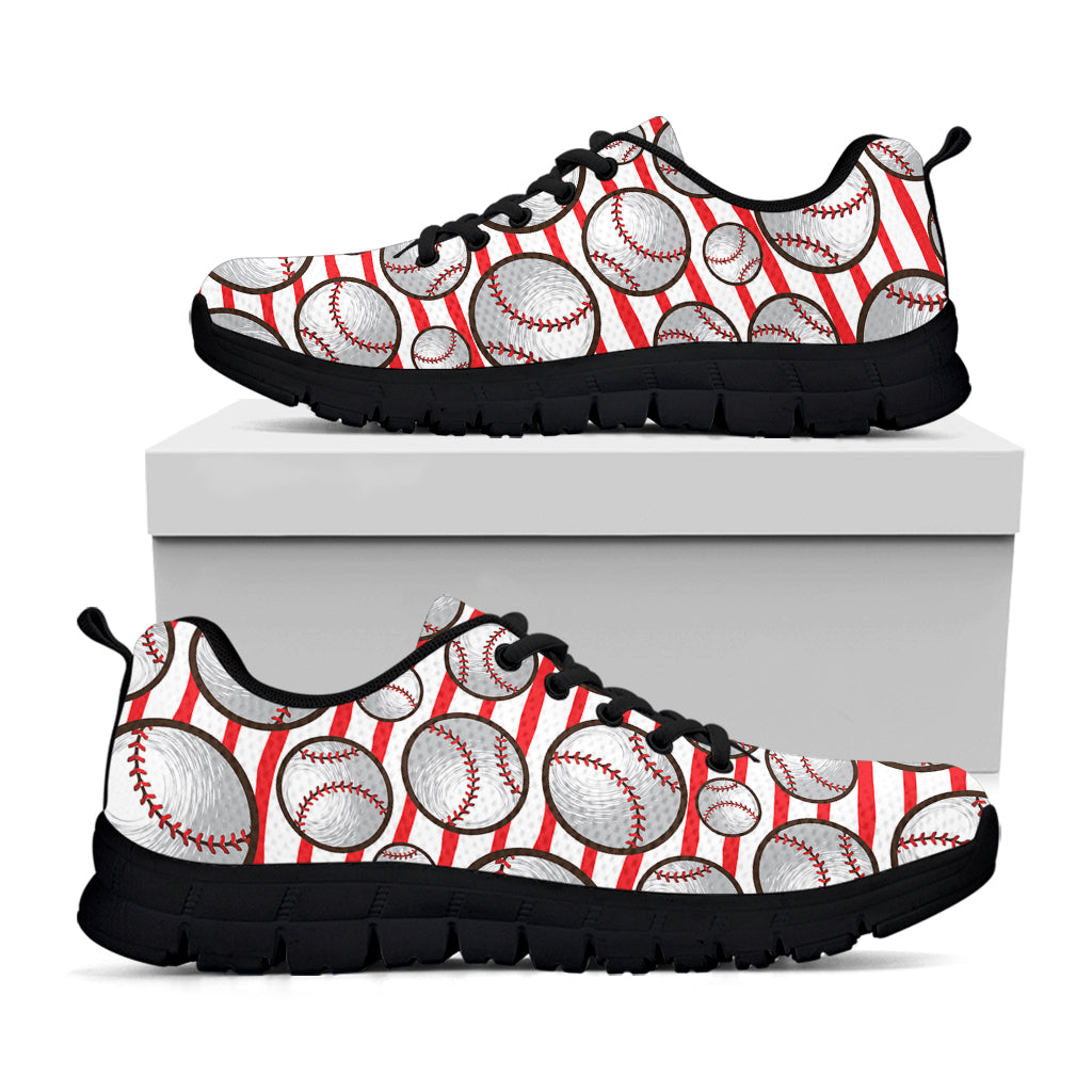 Red Striped Baseball Pattern Print Black Sneakers