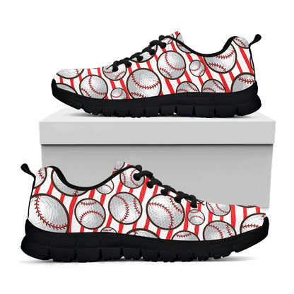 Red Striped Baseball Pattern Print Black Sneakers
