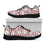 Red Striped Baseball Pattern Print Black Sneakers