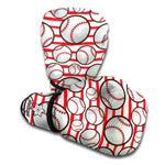 Red Striped Baseball Pattern Print Boxing Gloves