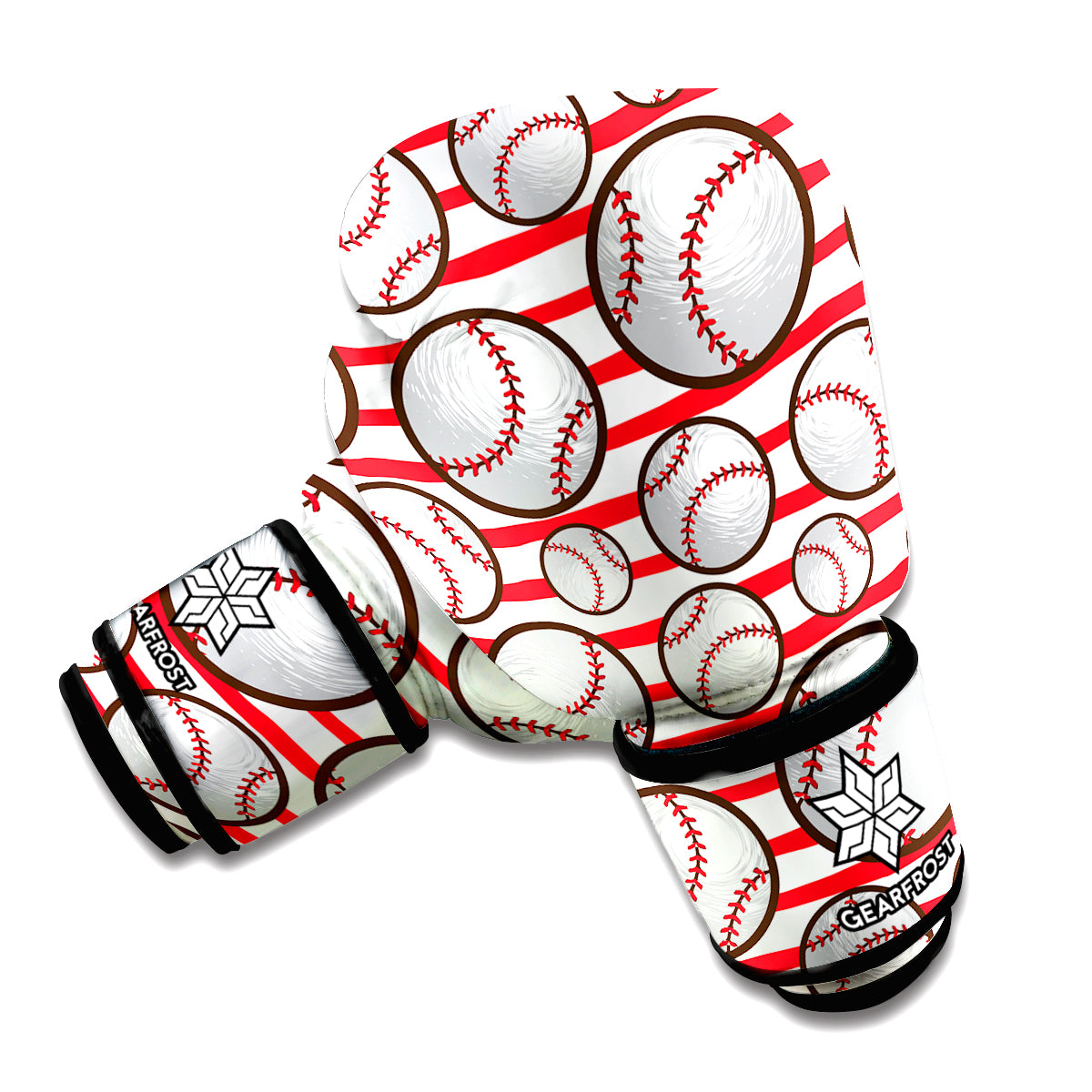 Red Striped Baseball Pattern Print Boxing Gloves