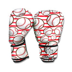 Red Striped Baseball Pattern Print Boxing Gloves