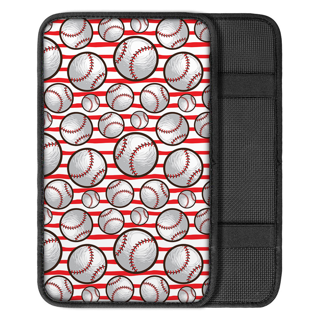 Red Striped Baseball Pattern Print Car Center Console Cover