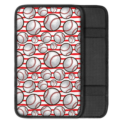 Red Striped Baseball Pattern Print Car Center Console Cover