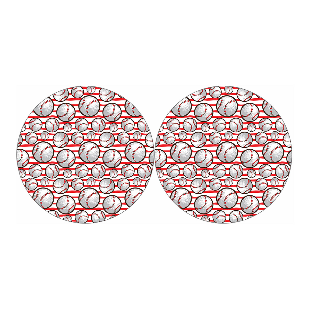 Red Striped Baseball Pattern Print Car Coasters