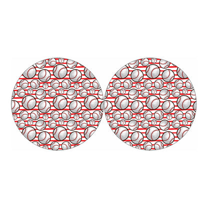 Red Striped Baseball Pattern Print Car Coasters