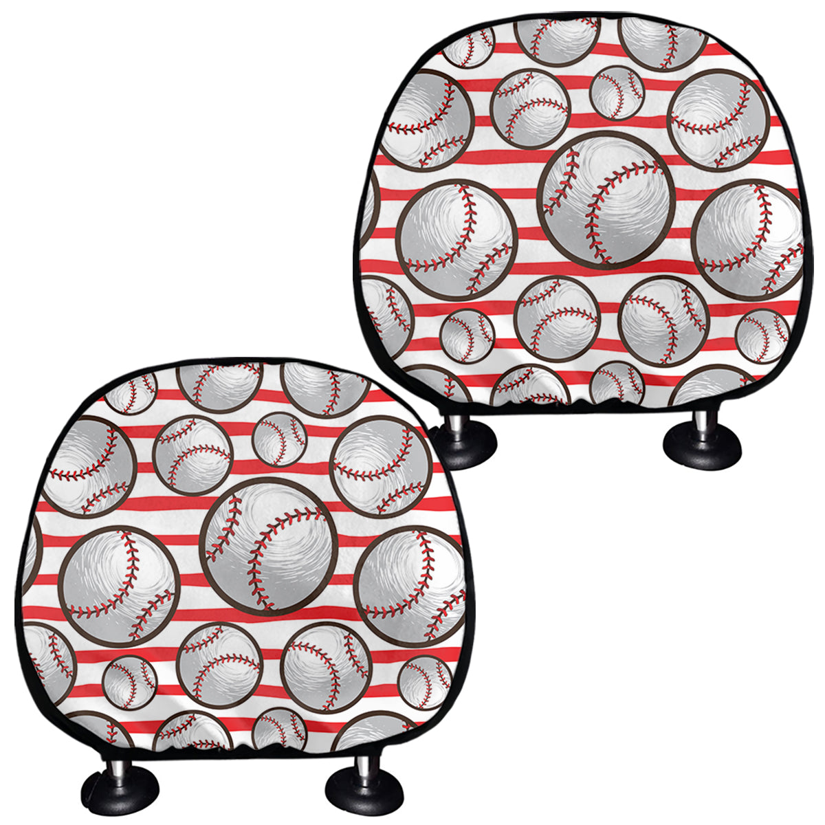 Red Striped Baseball Pattern Print Car Headrest Covers