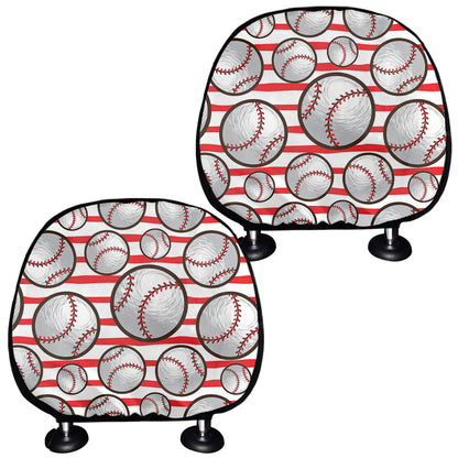 Red Striped Baseball Pattern Print Car Headrest Covers