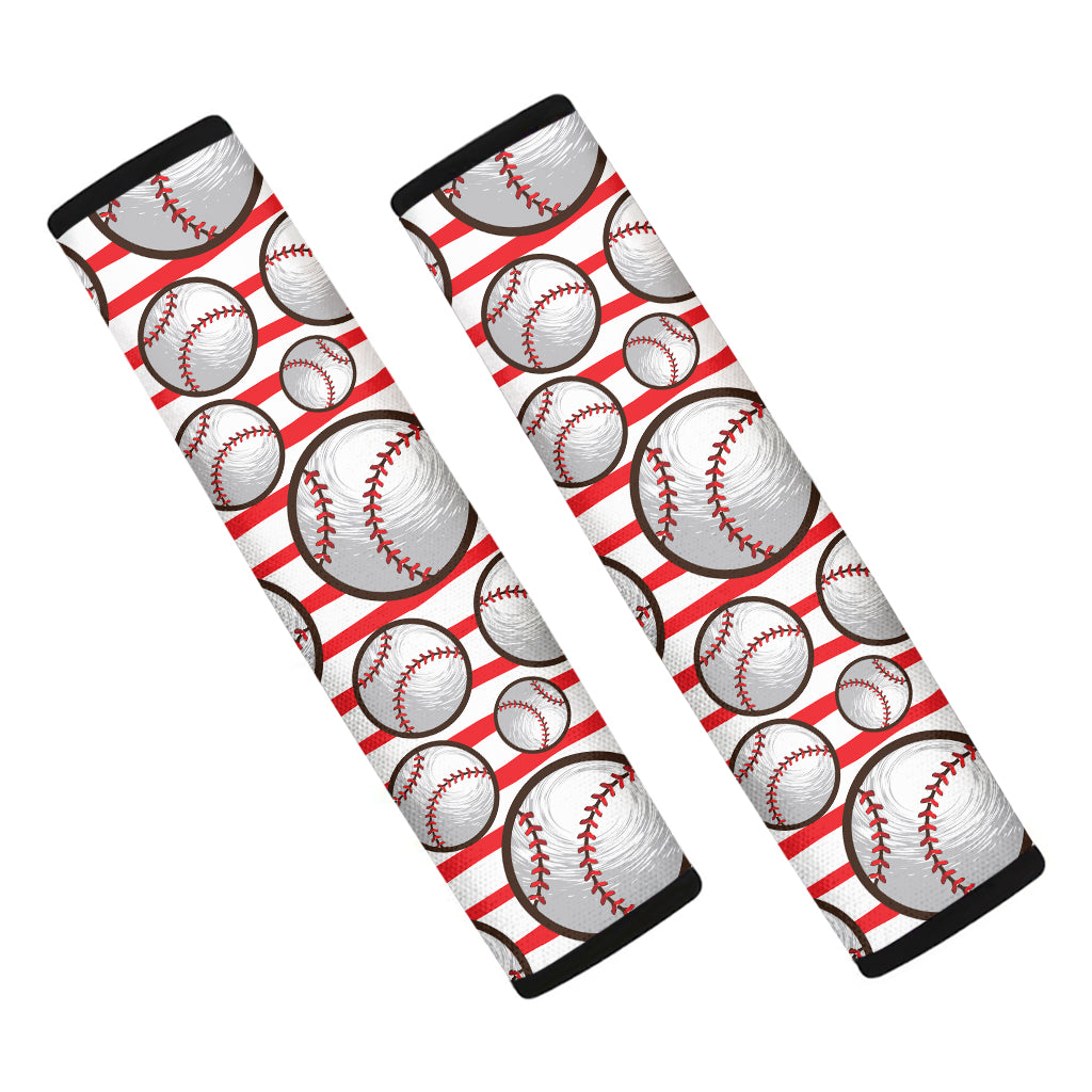 Red Striped Baseball Pattern Print Car Seat Belt Covers