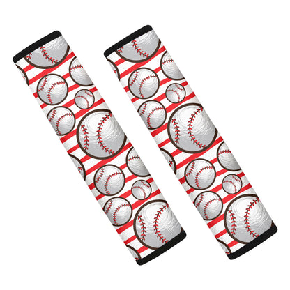 Red Striped Baseball Pattern Print Car Seat Belt Covers