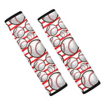 Red Striped Baseball Pattern Print Car Seat Belt Covers