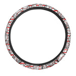 Red Striped Baseball Pattern Print Car Steering Wheel Cover
