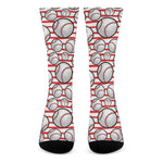 Red Striped Baseball Pattern Print Crew Socks