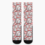 Red Striped Baseball Pattern Print Crew Socks
