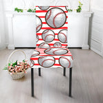 Red Striped Baseball Pattern Print Dining Chair Slipcover
