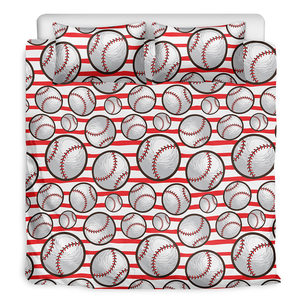 Red Striped Baseball Pattern Print Duvet Cover Bedding Set