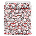 Red Striped Baseball Pattern Print Duvet Cover Bedding Set
