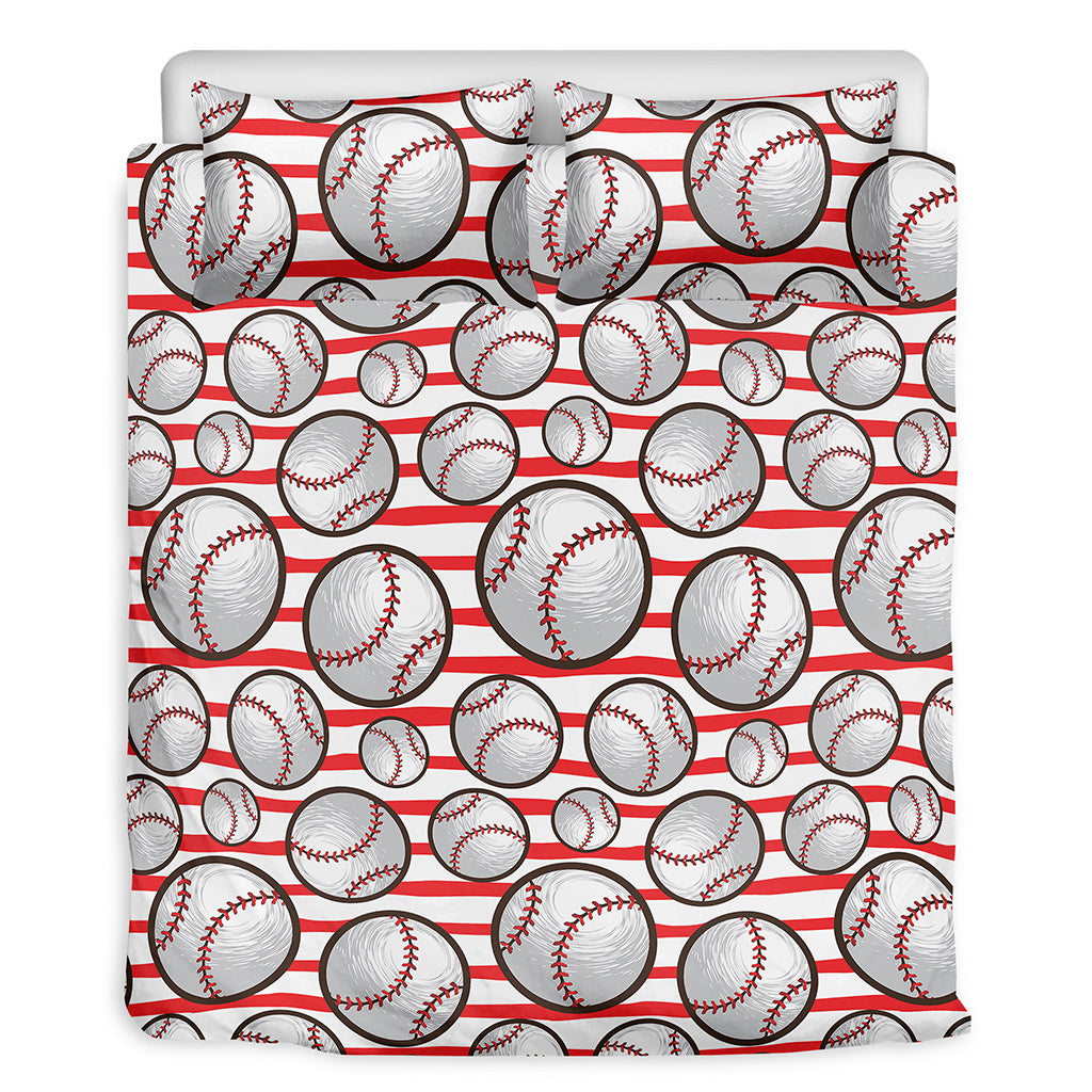 Red Striped Baseball Pattern Print Duvet Cover Bedding Set