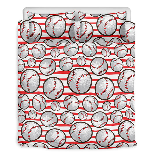 Red Striped Baseball Pattern Print Duvet Cover Bedding Set