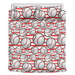 Red Striped Baseball Pattern Print Duvet Cover Bedding Set