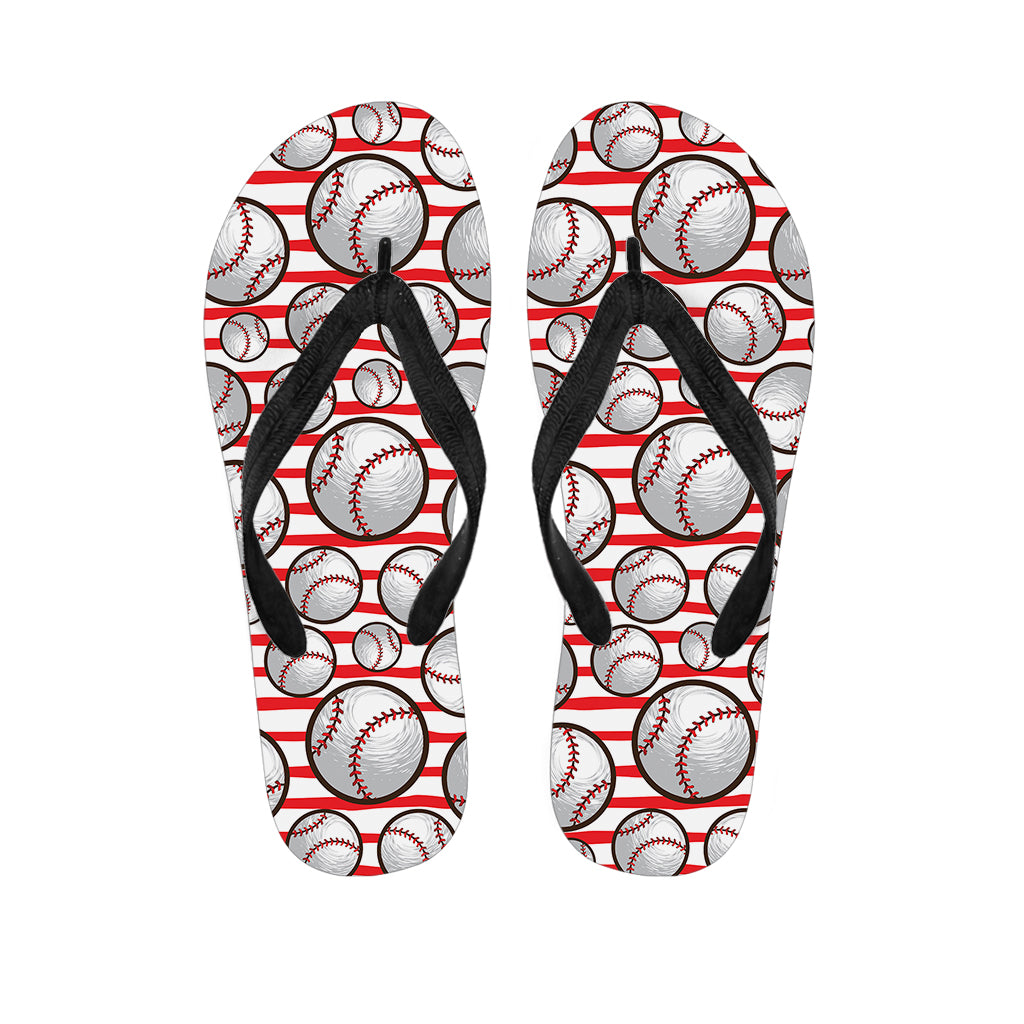Red Striped Baseball Pattern Print Flip Flops