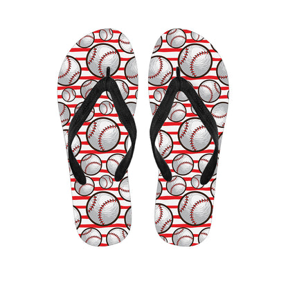 Red Striped Baseball Pattern Print Flip Flops