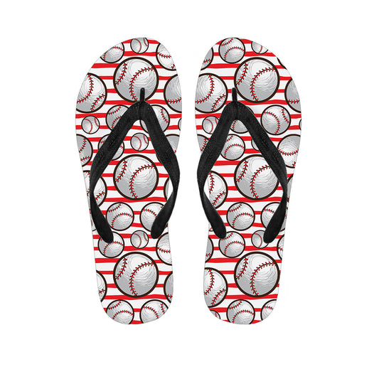 Red Striped Baseball Pattern Print Flip Flops