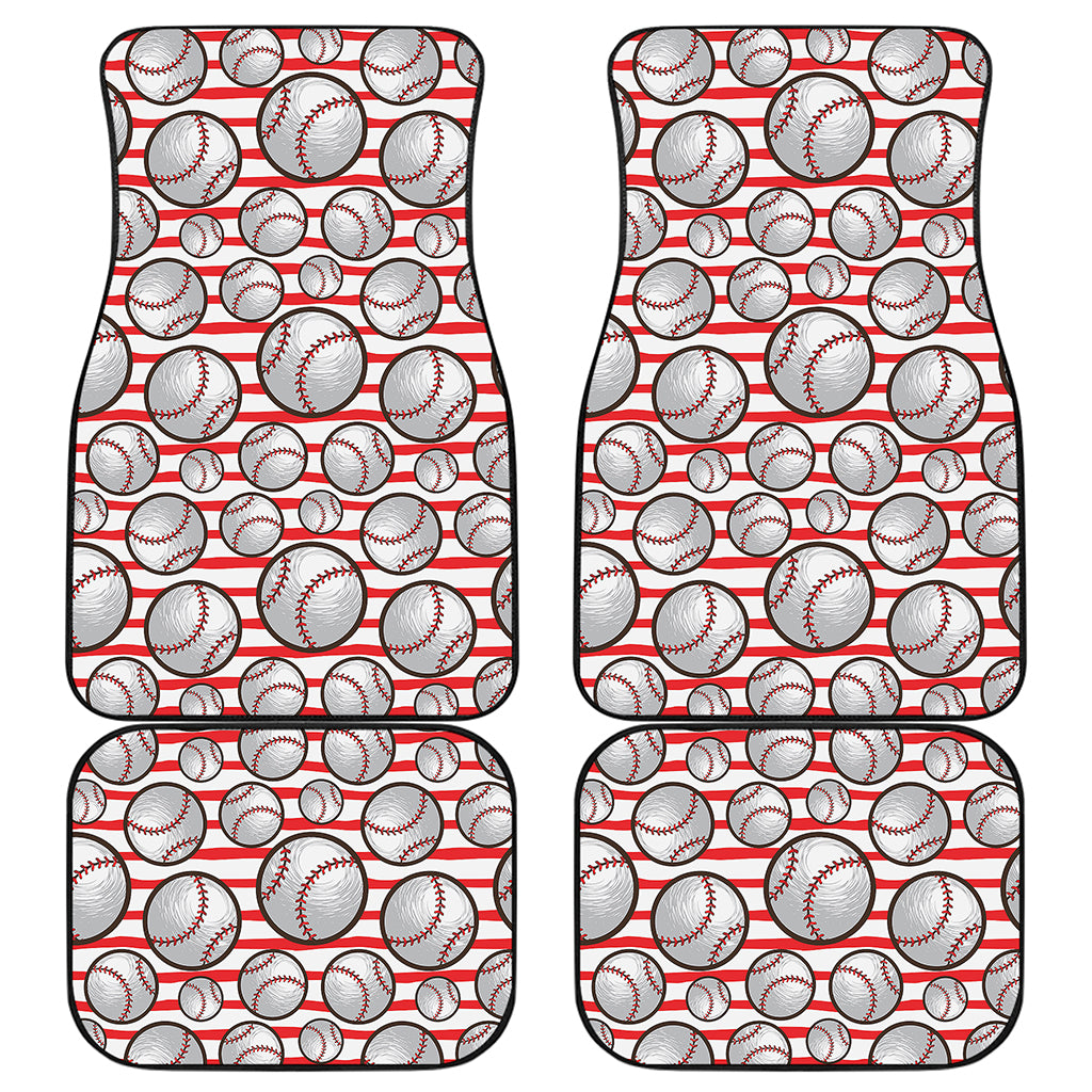 Red Striped Baseball Pattern Print Front and Back Car Floor Mats