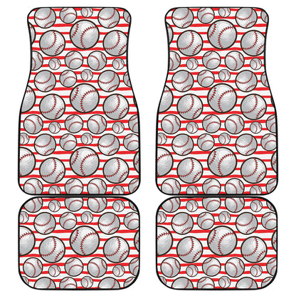 Red Striped Baseball Pattern Print Front and Back Car Floor Mats