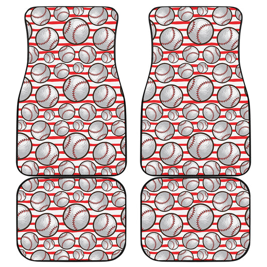 Red Striped Baseball Pattern Print Front and Back Car Floor Mats