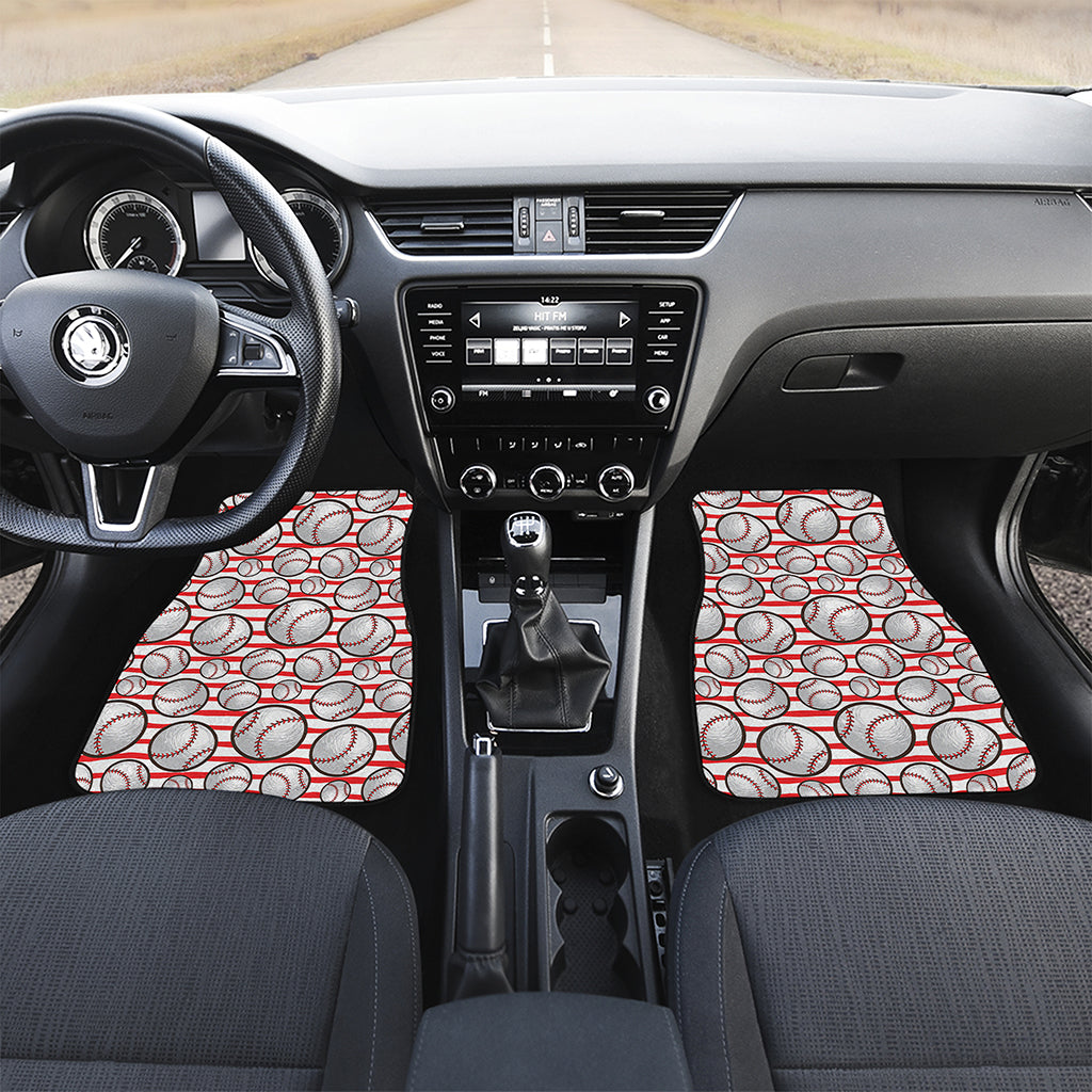 Red Striped Baseball Pattern Print Front and Back Car Floor Mats