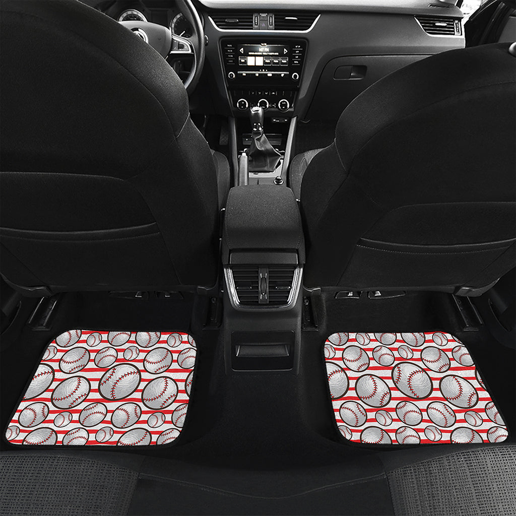 Red Striped Baseball Pattern Print Front and Back Car Floor Mats