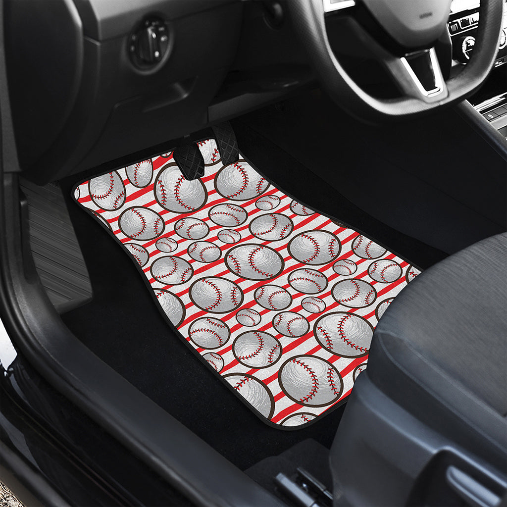 Red Striped Baseball Pattern Print Front and Back Car Floor Mats