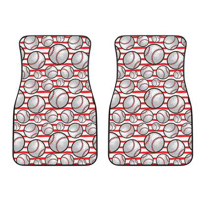Red Striped Baseball Pattern Print Front Car Floor Mats