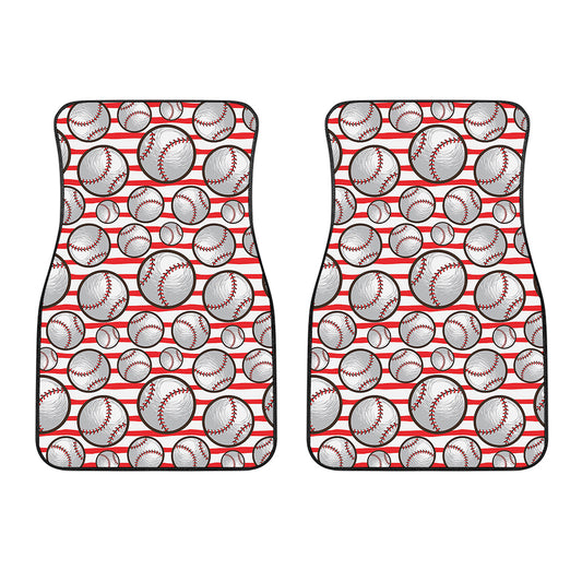 Red Striped Baseball Pattern Print Front Car Floor Mats