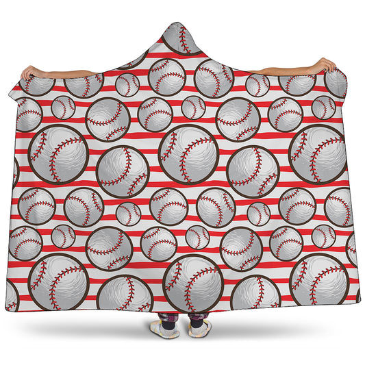 Red Striped Baseball Pattern Print Hooded Blanket