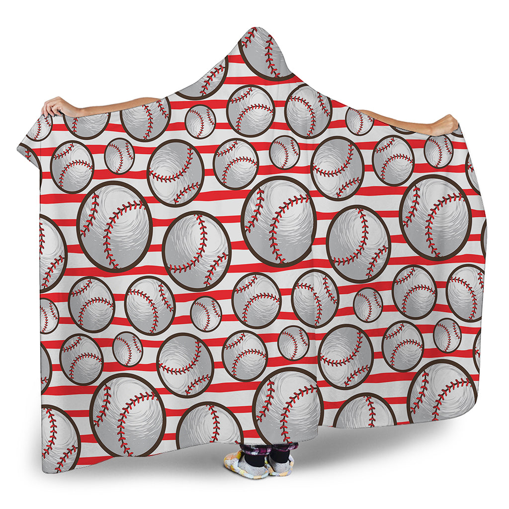 Red Striped Baseball Pattern Print Hooded Blanket