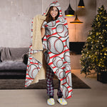 Red Striped Baseball Pattern Print Hooded Blanket
