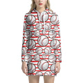 Red Striped Baseball Pattern Print Pullover Hoodie Dress