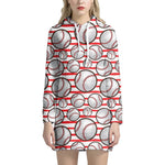 Red Striped Baseball Pattern Print Hoodie Dress