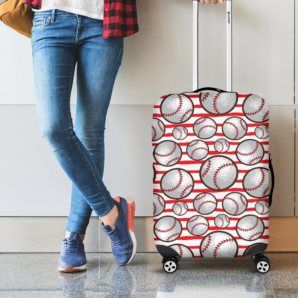 Red Striped Baseball Pattern Print Luggage Cover