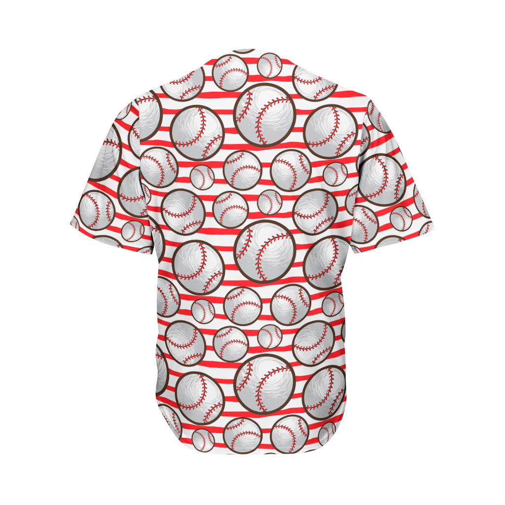 Red Striped Baseball Pattern Print Men's Baseball Jersey