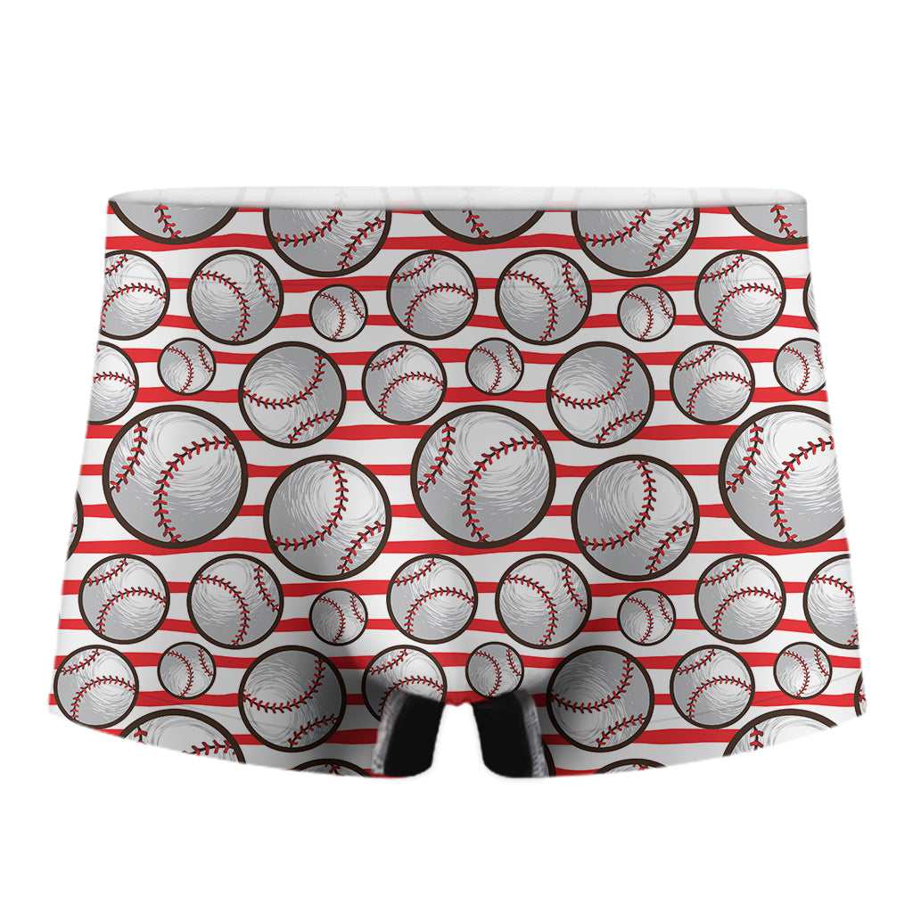 Red Striped Baseball Pattern Print Men's Boxer Briefs