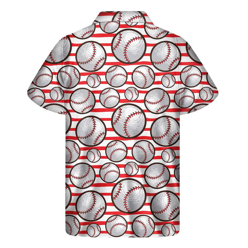 Red Striped Baseball Pattern Print Men's Short Sleeve Shirt