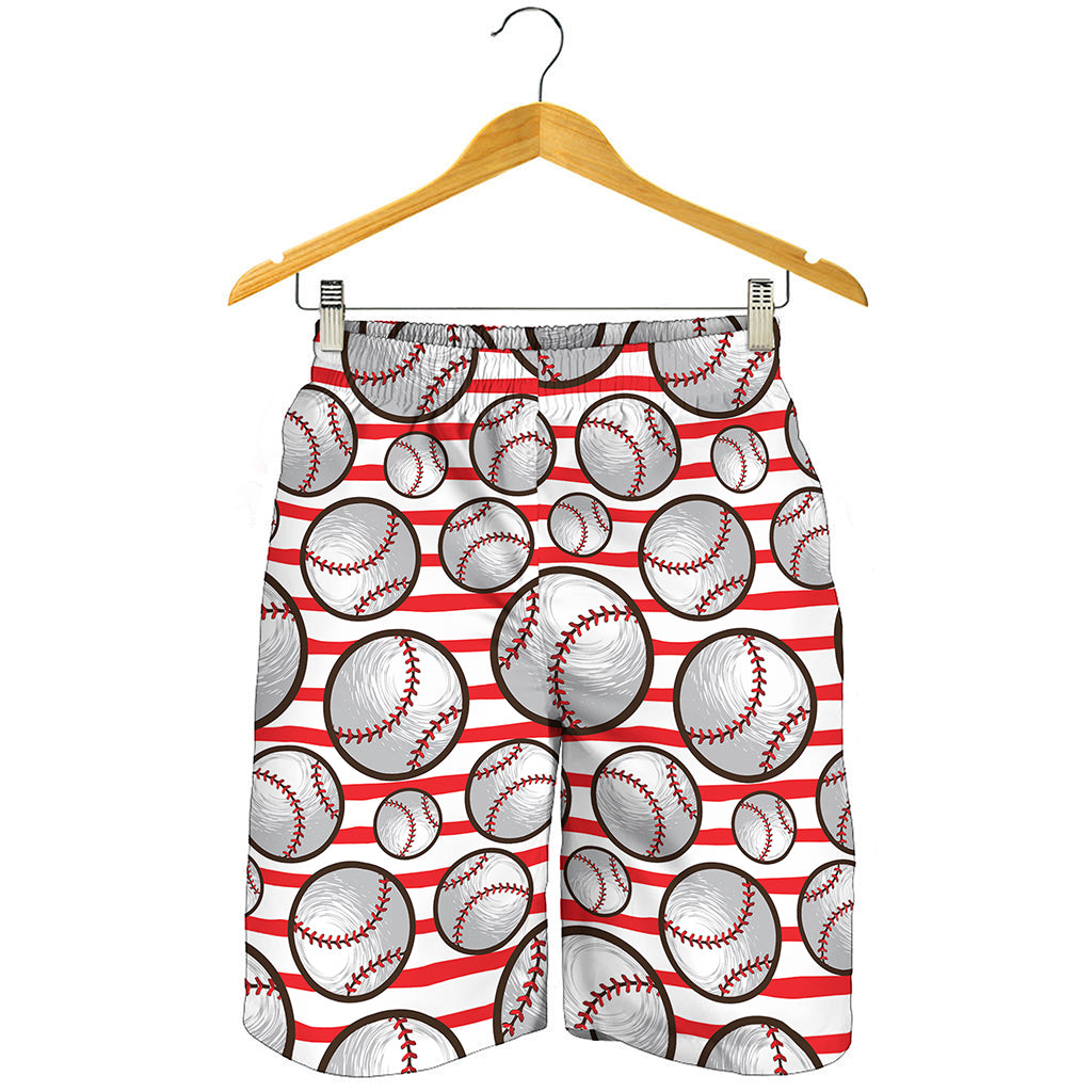 Red Striped Baseball Pattern Print Men's Shorts