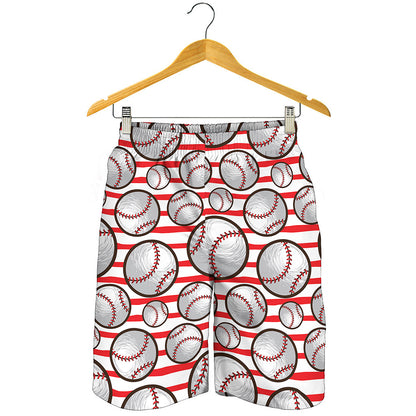 Red Striped Baseball Pattern Print Men's Shorts
