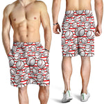 Red Striped Baseball Pattern Print Men's Shorts
